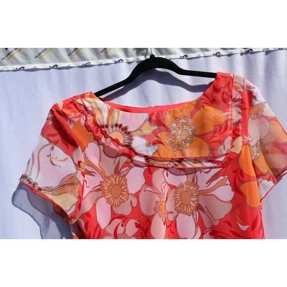 Sag Harbor Shirt Womens 14 Floral SHEER Line Short Sleeve Shoulder Pad - Picture 2 of 6